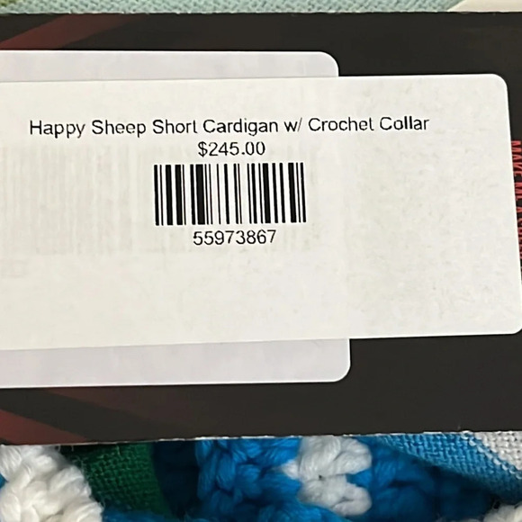 Happy Sheep Short Striped Rainbow Cardigan with Crochet Details- NEW - Medium - Picture 9 of 11